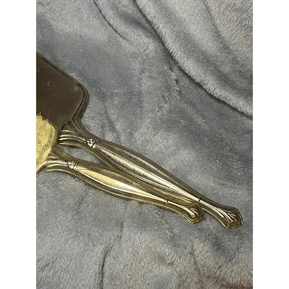 Vintage Gold Vanity Mirror Hair Brush Set Floral Brocade‎ Design Dressing Set